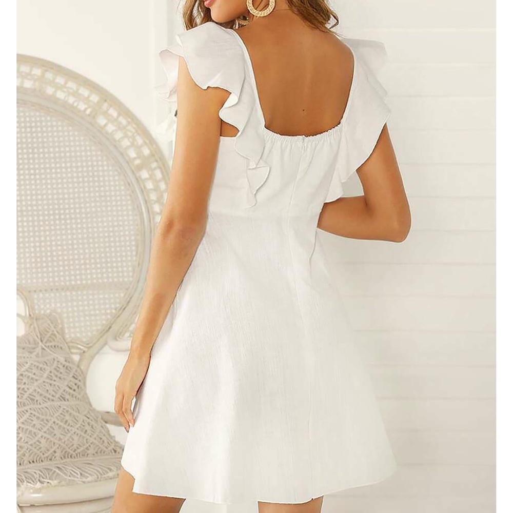 White Ruffle Sleeve Fit & Flare Summer Short Dress - Picture 2 of 10